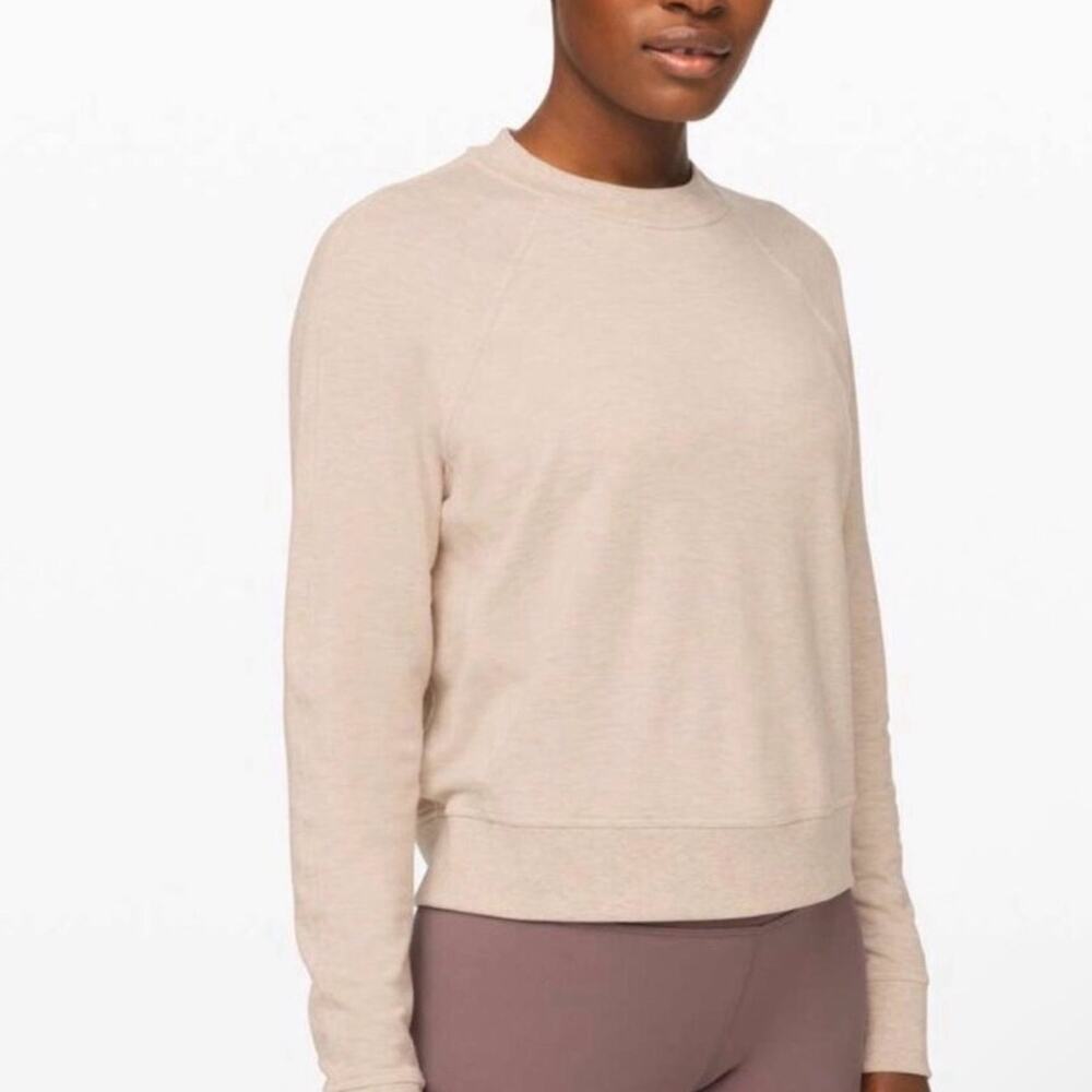 Lululemon Warm Down Crew Heathered Cashew Cropped Sweatshirt Women’s Size 2